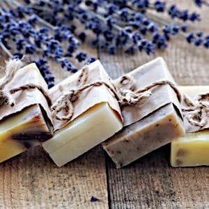 Homemade soap with delicate swirls and natural ingredients, perfect for self-care.